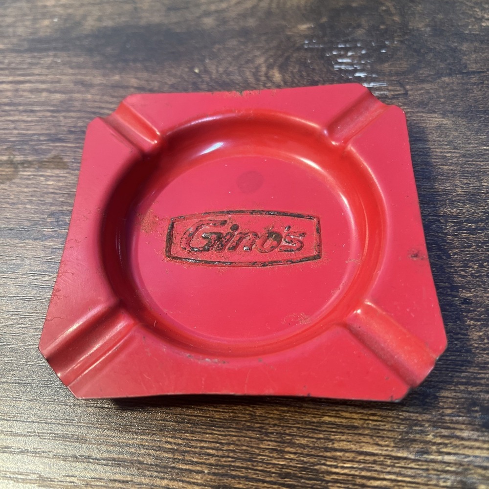 Vintage MCM Tin Metal Gino's Fast Food Restaurant Red Table Ashtray 4"